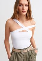 Bayan Beyaz Asimetrik Askılı Atlet