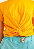 Bayan Sarı Pamuklu Beli Burgulu Tişört