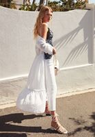 Bayan Beyaz Dantel Detaylı Uzun Kimono