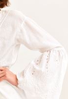 Bayan Beyaz Dantel Detaylı Uzun Kimono