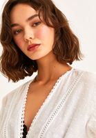 Bayan Beyaz Dantel Detaylı Uzun Kimono