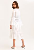 Bayan Beyaz Dantel Detaylı Uzun Kimono