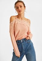 Bayan Pembe Dantelli Düşük Omuz Triko