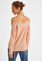 Bayan Pembe Dantelli Düşük Omuz Triko