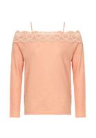 Bayan Pembe Dantelli Düşük Omuz Triko