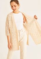 Bayan Bej Yırtmaç Detaylı Hırka