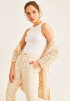 Bayan Bej Yırtmaç Detaylı Hırka