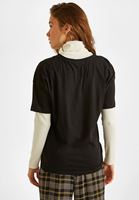 Bayan Siyah Bisiklet Yaka Baskılı Tişört