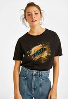 Bayan Siyah  Baskılı Tişört