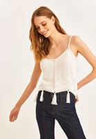 Bayan Krem Püskül Detaylı Triko Atlet