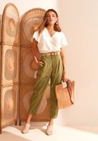 Bayan Yeşil Ultra Yüksek Bel Kemer Detaylı Pantolon