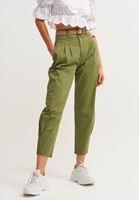 Bayan Yeşil Ultra Yüksek Bel Kemer Detaylı Pantolon