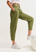 Bayan Yeşil Ultra Yüksek Bel Kemer Detaylı Pantolon