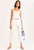 Bayan Beyaz Düşük Bel Boyfriend Pantolon