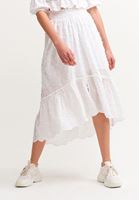 Bayan Beyaz Beli Lastikli Midi Boy Etek
