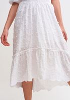 Bayan Beyaz Beli Lastikli Midi Boy Etek