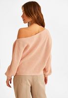 Bayan Pembe Kayık Yaka Asimetrik Kazak