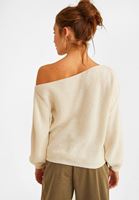 Bayan Krem Kayık Yaka Asimetrik Kazak