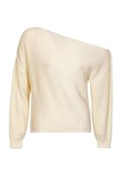 Bayan Krem Kayık Yaka Asimetrik Kazak