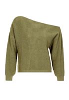 Bayan Yeşil Kayık Yaka Asimetrik Kazak