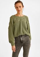 Bayan Yeşil Örgü Detaylı Triko Kazak