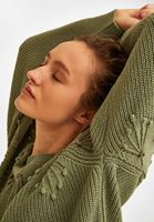 Bayan Yeşil Örgü Detaylı Triko Kazak