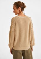 Bayan Bej Örgü Detaylı Triko Kazak