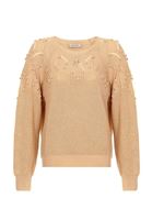 Bayan Bej Örgü Detaylı Triko Kazak