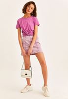 Bayan Mor Fermuar Detaylı Denim Etek