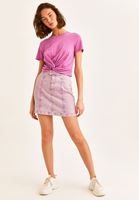 Bayan Mor Fermuar Detaylı Denim Etek