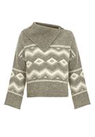 Bayan Gri Jakar Detaylı Kazak