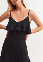 Bayan Siyah Fırfır Detaylı Uzun Elbise 