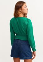 Bayan Yeşil Gipeli Balon Kol Bluz