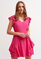 Bayan Pembe Fırfır Detaylı Mini Elbise