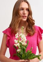 Bayan Pembe Fırfır Detaylı Mini Elbise