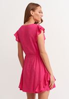 Bayan Pembe Fırfır Detaylı Mini Elbise