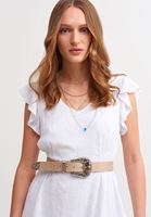 Bayan Beyaz Fırfır Detaylı Mini Elbise