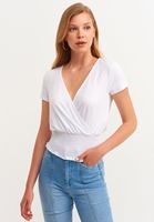 Bayan Beyaz Gipeli Kruvaze Bluz