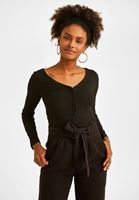 Bayan Siyah Düğme Detaylı Bluz