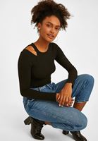 Bayan Siyah Kesik Detaylı Bluz