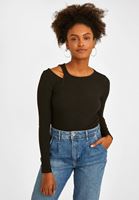 Bayan Siyah Kesik Detaylı Bluz