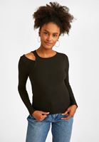 Bayan Siyah Kesik Detaylı Bluz