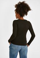 Bayan Siyah Kesik Detaylı Bluz