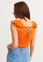 Bayan Turuncu Fırfır Detaylı V Yaka Atlet