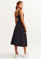 Bayan Siyah Midi Boy Kalın Askılı Elbise