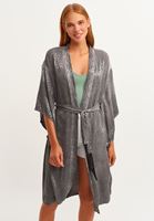 Bayan Siyah Dokulu Midi Kimono 