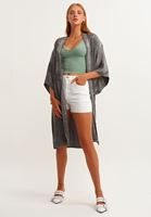 Bayan Siyah Dokulu Midi Kimono 