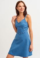 Bayan Mavi Askılı Denim Elbise