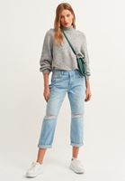 Bayan Mavi Düşük Bel Boyfriend Denim Pantolon