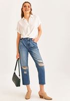 Bayan Mavi Düşük Bel Boyfriend Denim Pantolon